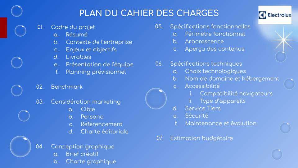 PLAN DU CAHIER DES CHARGES